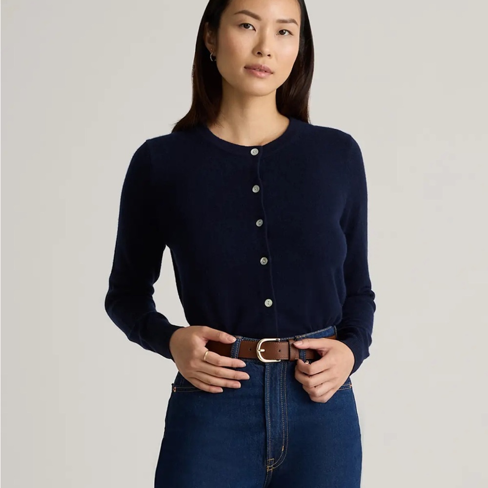 Quince Mongolian Cashmere Navy Blue Women's Cardigan Sweater